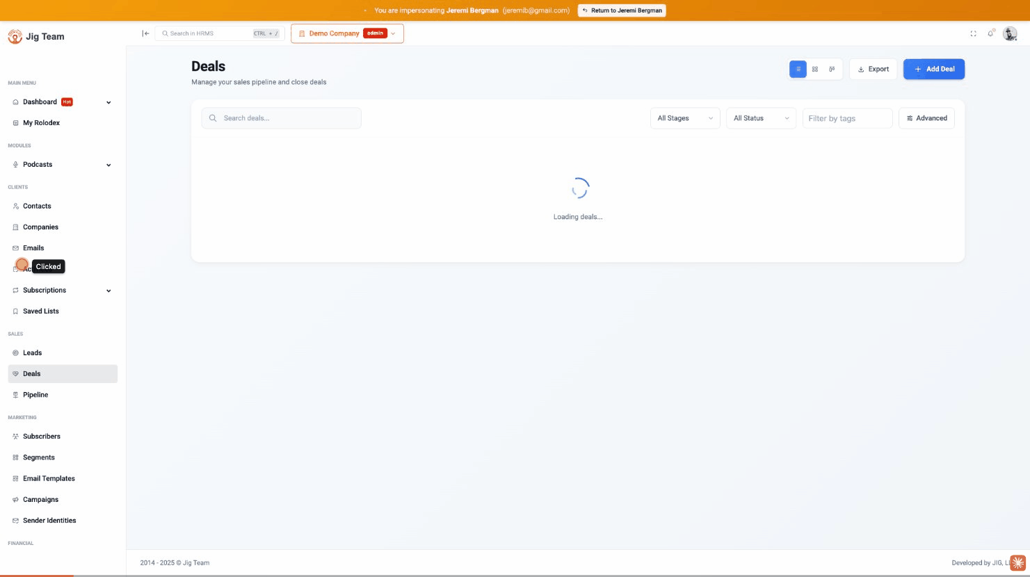 JIG Team CRM Dashboard Demo